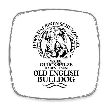 OLD ENGLISH BULLDOG Schutzengel Spruch WILSIGNS - Viereckiger Kühlschrankmagnet - Weiß - Vorne