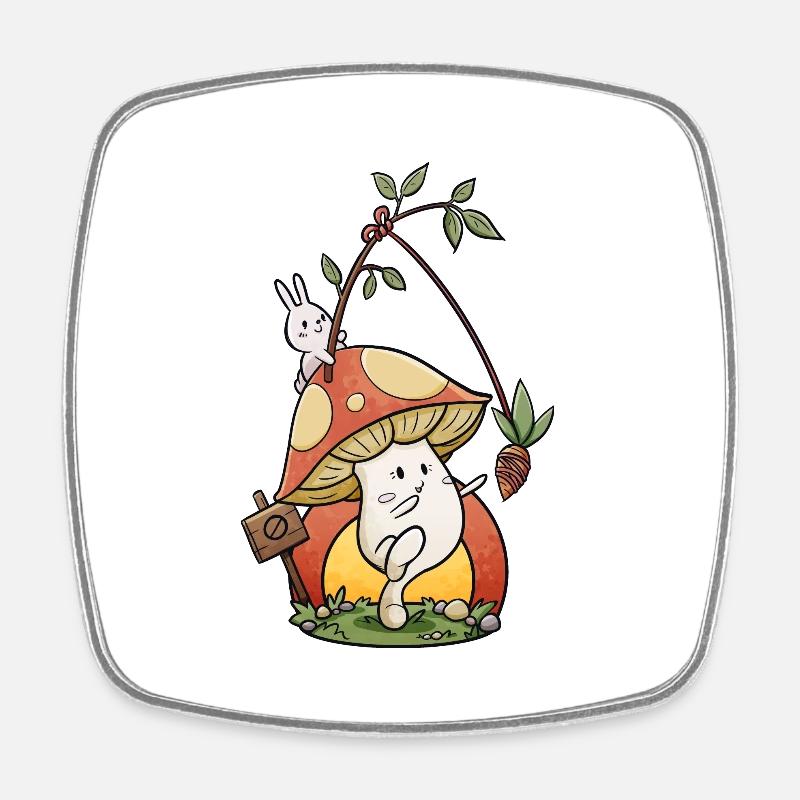 Champignon - Magnet carré - blanc