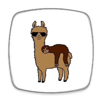 Sloth llama friends sleeping - Square fridge magnet - white - Front