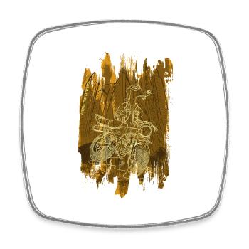 Daxhond and his motorcycle with background light - Square fridge magnet - white - Front