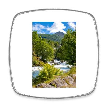 Geiranger panorama Storseterfossen Norway - Square fridge magnet - white - Front
