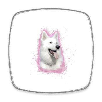 white shepherd,shepherd,dog,graffiti,pink - Square fridge magnet - white - Front