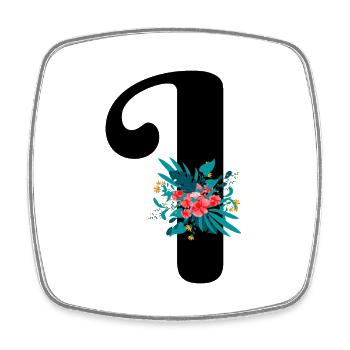 lettre I fleuris - Magnet carré - blanc - Devant