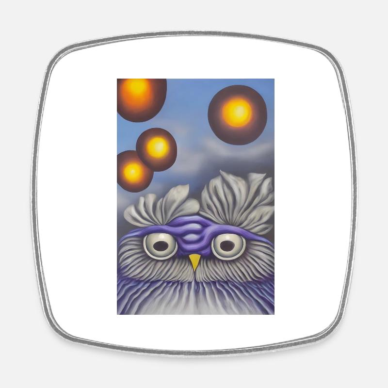 Owl with moon - Square fridge magnet - white