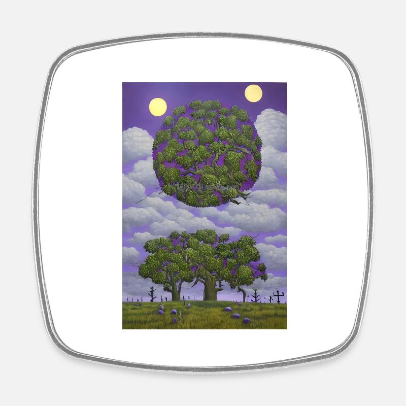 Tree and moon - Square fridge magnet - white