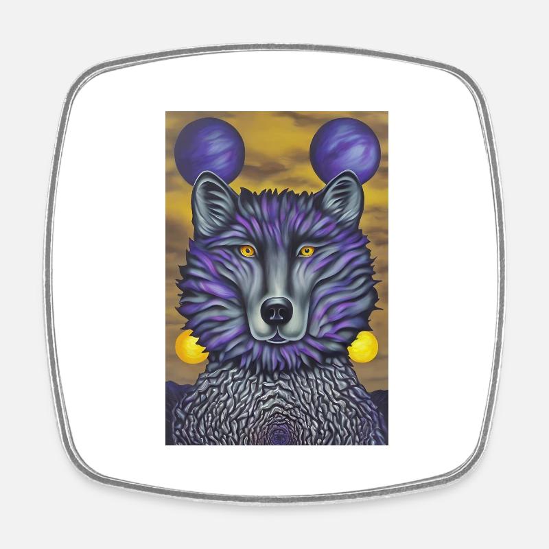 Wolf with moon - Square fridge magnet - white