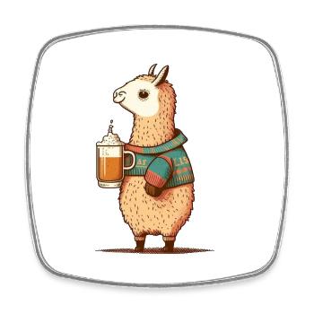 Süßes Lama mit Pullover und Bier. Alpaka Geschenk - Viereckiger Kühlschrankmagnet - Weiß - Vorne