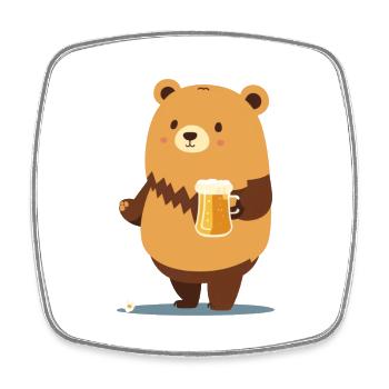 Mignon ours en peluche avec de la bière - Magnet carré - blanc - Devant