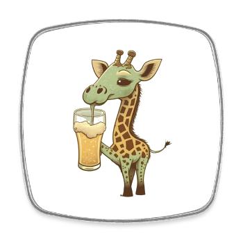 Niedliche Giraffe trinkt ein Glas Bier - Viereckiger Kühlschrankmagnet - Weiß - Vorne