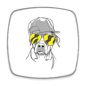 Cooler Hund mit Sonnenbrille (Gelb) und Cap - Viereckiger Kühlschrankmagnet - Weiß - Vorne