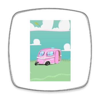 Pink Caravan Karikatur - Viereckiger Kühlschrankmagnet - Weiß - Vorne