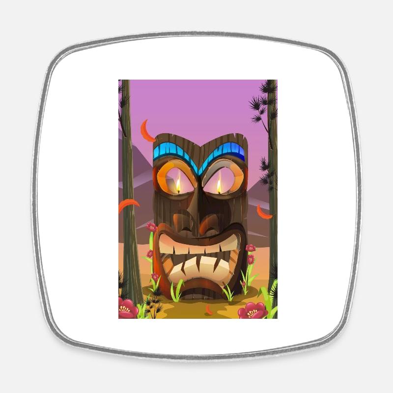 Tiki Mask - Square fridge magnet - white