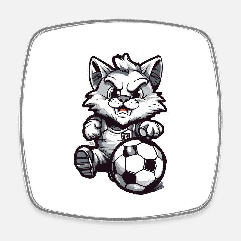 Chat de soccer - Magnet carré - blanc
