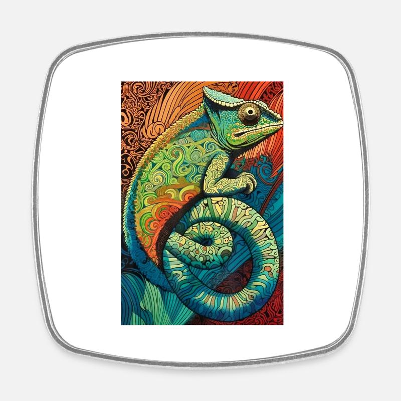Lizard Lover Op Art Caméléon - Magnet carré - blanc