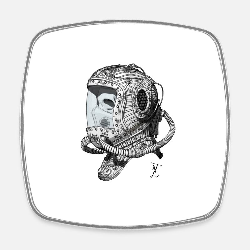 Old Space Helmet monochromatic - Square fridge magnet - white