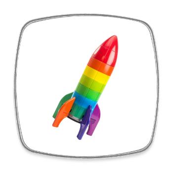 Eine bunte Rakete auf einer geneigten Flugbahn - Viereckiger Kühlschrankmagnet - Weiß - Vorne