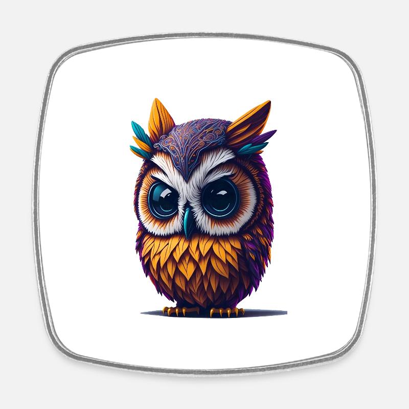 Owl 3 - Square fridge magnet - white