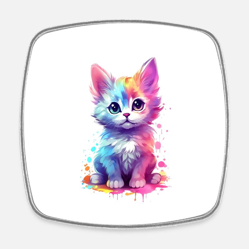 Unique and sweet kitty cat design print idea - Square fridge magnet - white