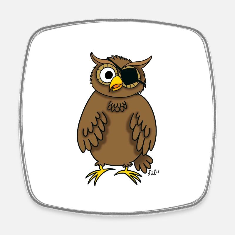 Hibou pirate (hibou avec cache-œil) - Magnet carré - blanc