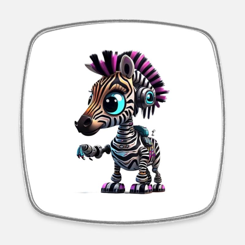 Zebra Robot - Square fridge magnet - white