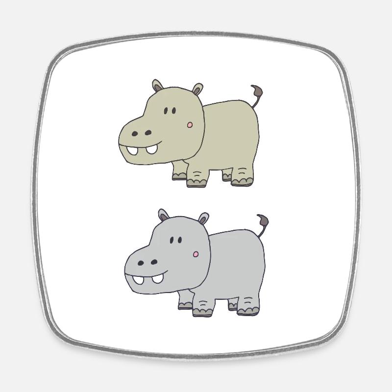 Hippopotames double - Magnet carré - blanc