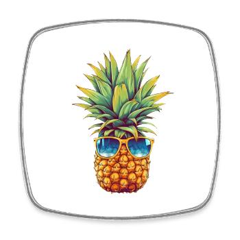 Ananas mit Sonnenbrille: Sommer Coolness - Viereckiger Kühlschrankmagnet - Weiß - Vorne