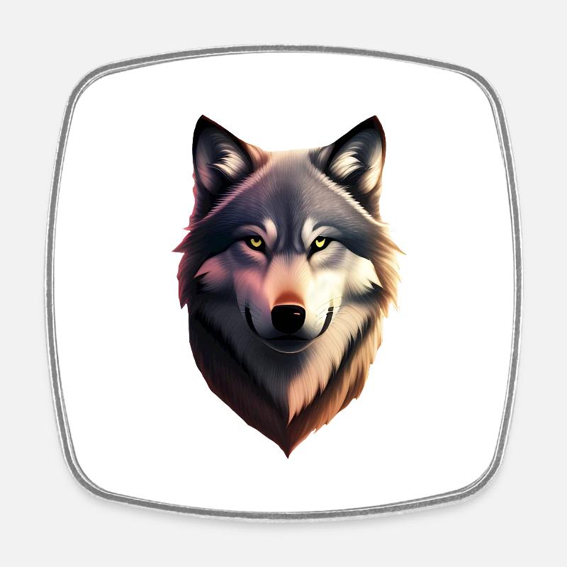 Loup - Magnet carré - blanc