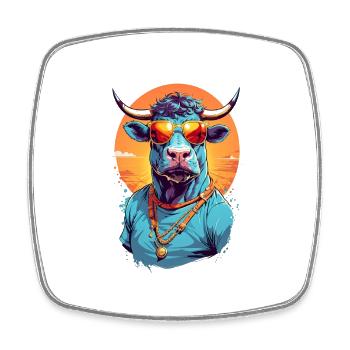 Cool Colourful Bull in Sunglasses - Square fridge magnet - white - Front