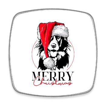 Père Noël Border Collie joyeux Noël chiens Wilsigns - Magnet carré - blanc - Devant