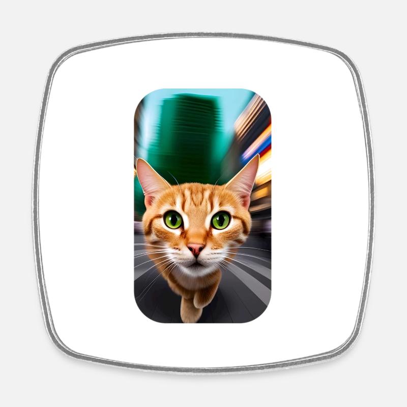Curious cat - Square fridge magnet - white