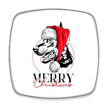 Santa Dobermann Merry Christmas Hunde Wilsigns - Viereckiger Kühlschrankmagnet - Weiß - Vorne