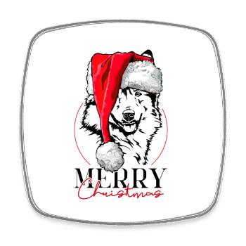 Santa Islandhund Merry Christmas Hunde Wilsigns - Viereckiger Kühlschrankmagnet - Weiß - Vorne