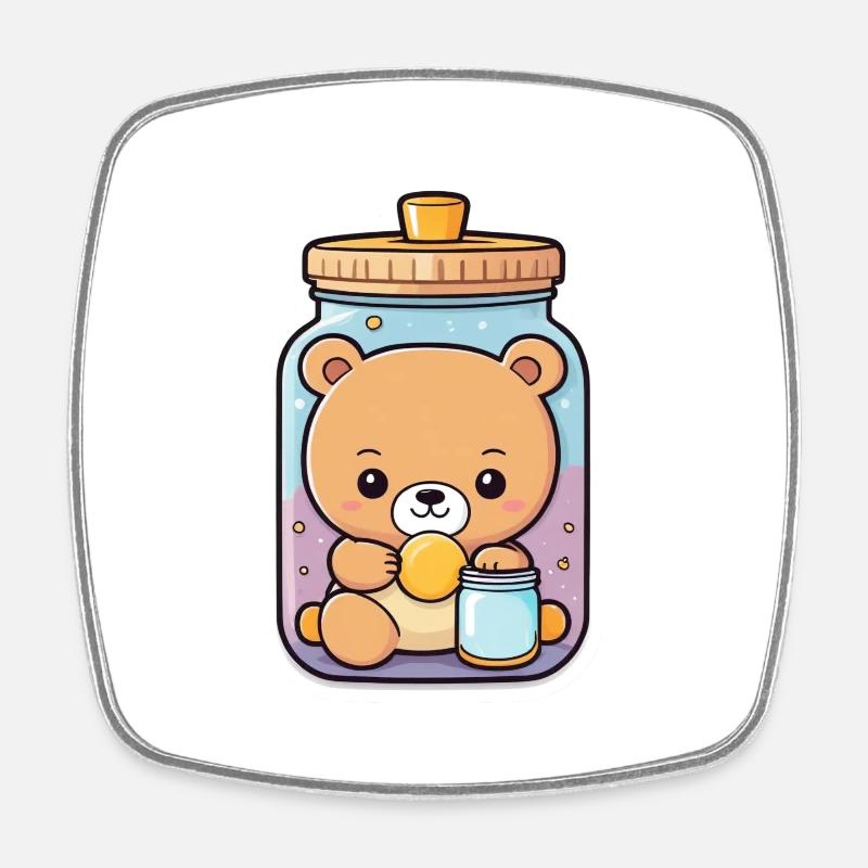 Cute bear in a jar - Square fridge magnet - white