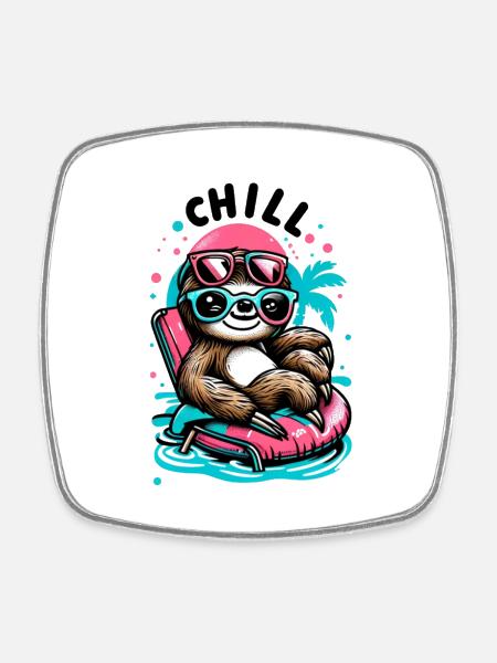 Chill Faultier - Viereckiger Kühlschrankmagnet - Weiß