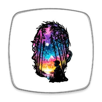 Silhouette / Forest / Portrait / Trees / Person - Square fridge magnet - white - Front