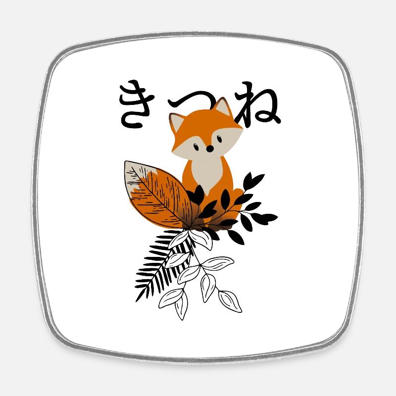 Chibi Fox Kitsune - Magnet carré - blanc