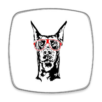 Lunettes Doberman Dobie Dogs Dog Sports Wilsigns - Magnet carré - blanc - Devant