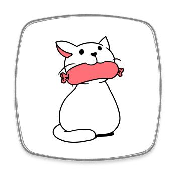 Chat mignon mange des saucisses la bouche mange des saucisses amusant - Magnet carré - blanc - Devant