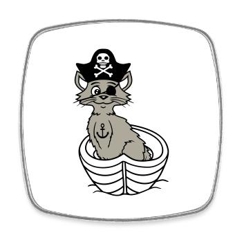 Pirate Cat Buccaneer Eye Patch Hat Rowing Boat - Square fridge magnet - white - Front