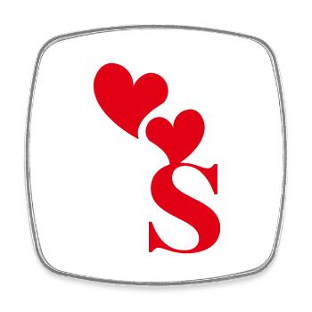 Lettre s cœur rouge - Magnet carré - blanc - Devant