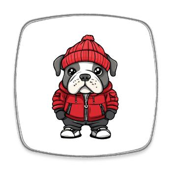 Bulldogg Hund Winter - Viereckiger Kühlschrankmagnet - Weiß - Vorne