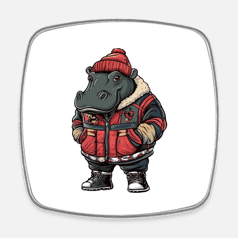 Mode d’hiver hippopotame - Magnet carré - blanc