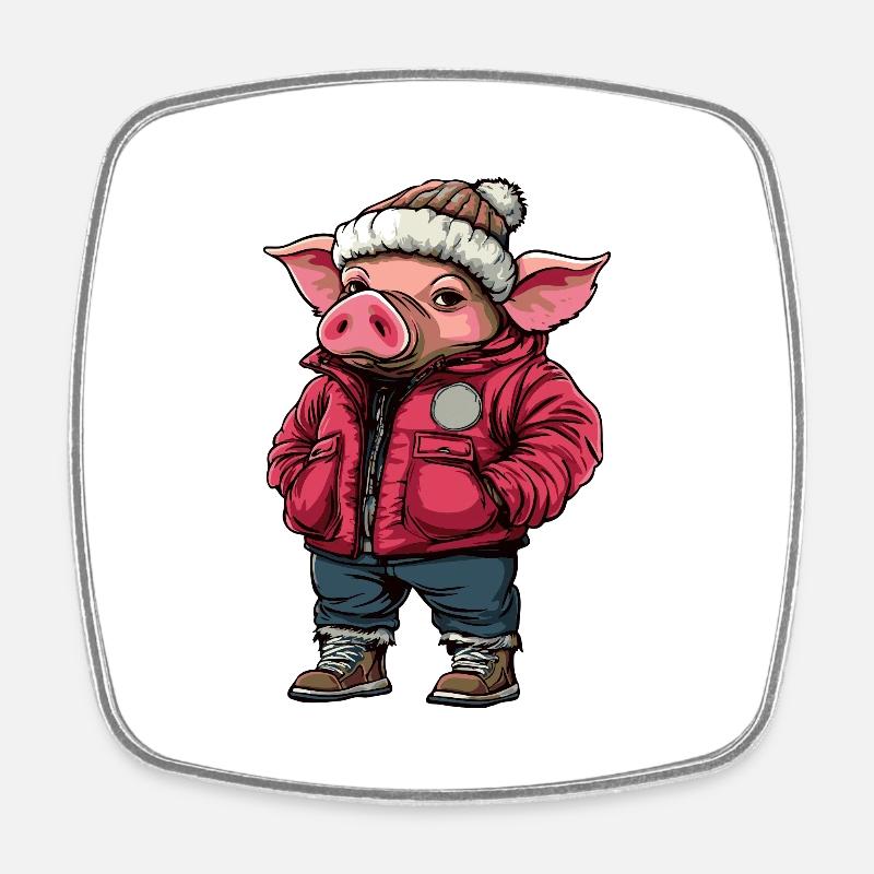 Mode d’hiver du cochon - Magnet carré - blanc