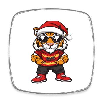 Tigre Noël Bande Dessinée Cool - Magnet carré - blanc - Devant