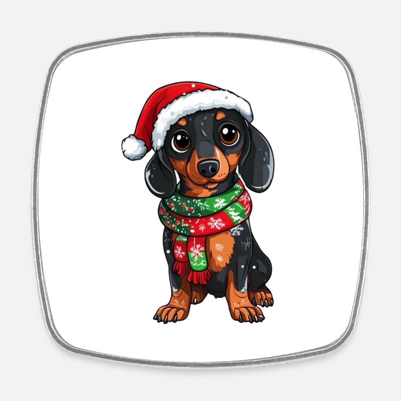 Weihnachts Dackel - Viereckiger Kühlschrankmagnet - Weiß