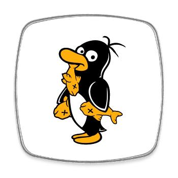 Penguin Eats Three Fish Caught Hunger Delicious - Square fridge magnet - white - Front