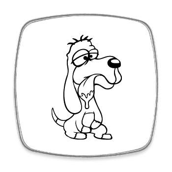 chien assis bave salive langue drôle idiot bande dessinée - Magnet carré - blanc - Devant