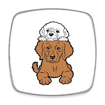 2 Puppies Dogs Lying On Top Two Friends Duo - Square fridge magnet - white - Front