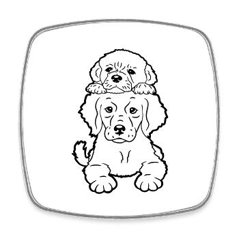 2 Puppies Dogs Lying On Top Two Friends Duo - Square fridge magnet - white - Front