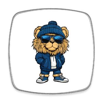 Lion Cool Bande Dessinée - Magnet carré - blanc - Devant